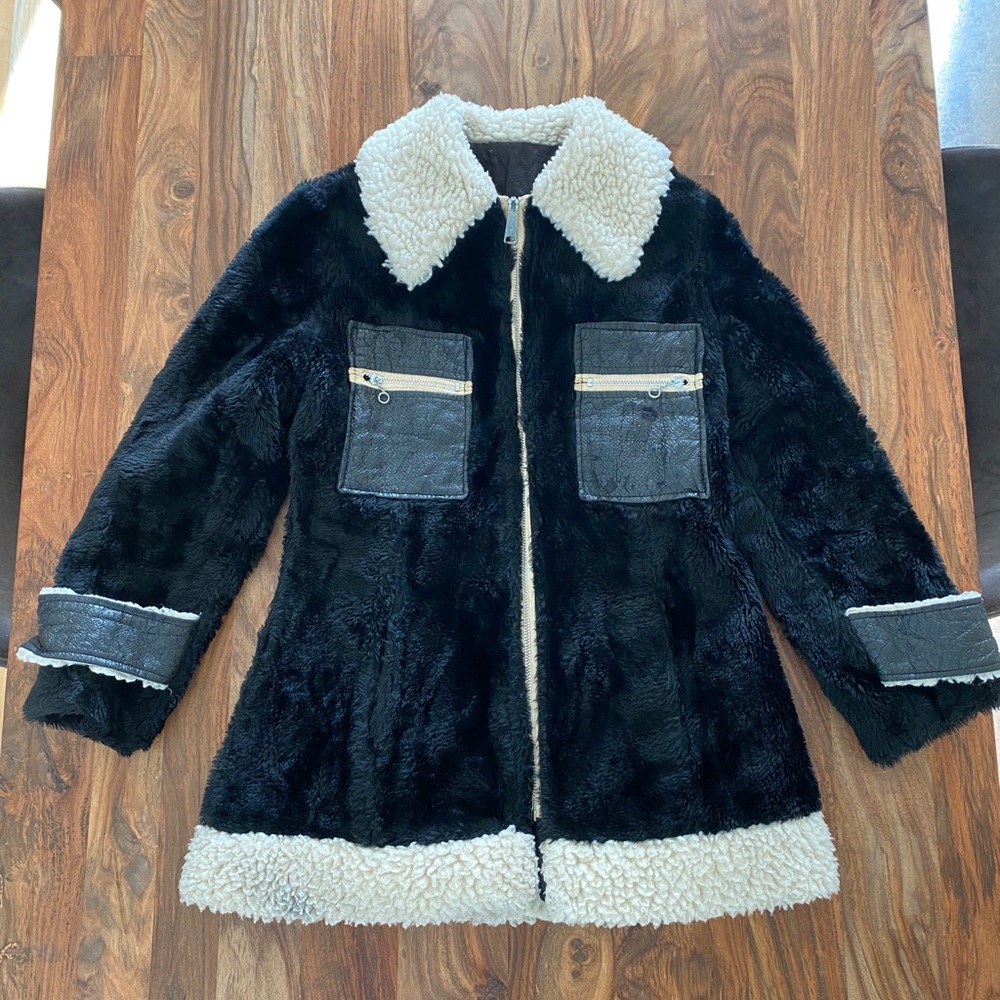 Vintage black with white faux fur coat